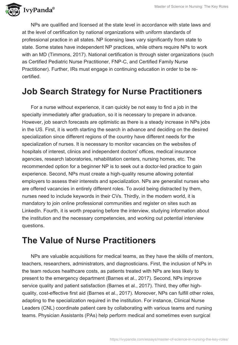 Master of Science in Nursing: The Key Roles. Page 2