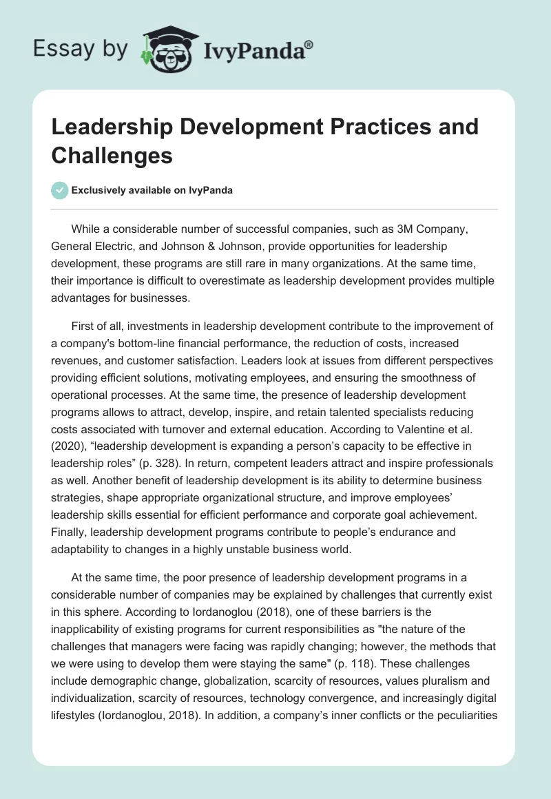 Leadership Development Practices and Challenges. Page 1