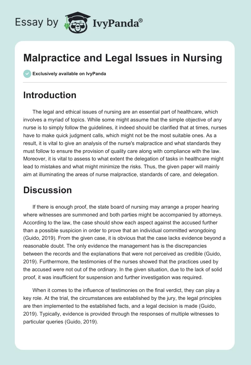 Malpractice and Legal Issues in Nursing. Page 1