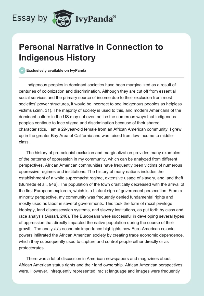 Personal Narrative in Connection to Indigenous History. Page 1