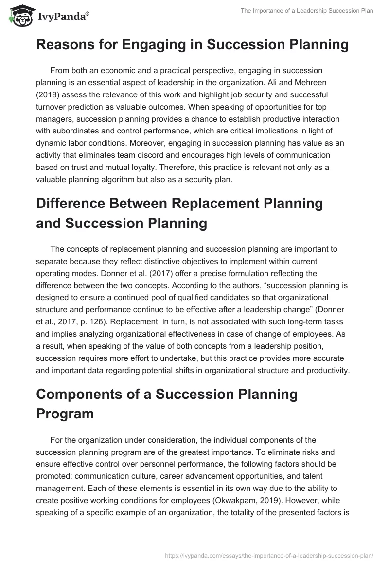 The Importance of a Leadership Succession Plan. Page 2