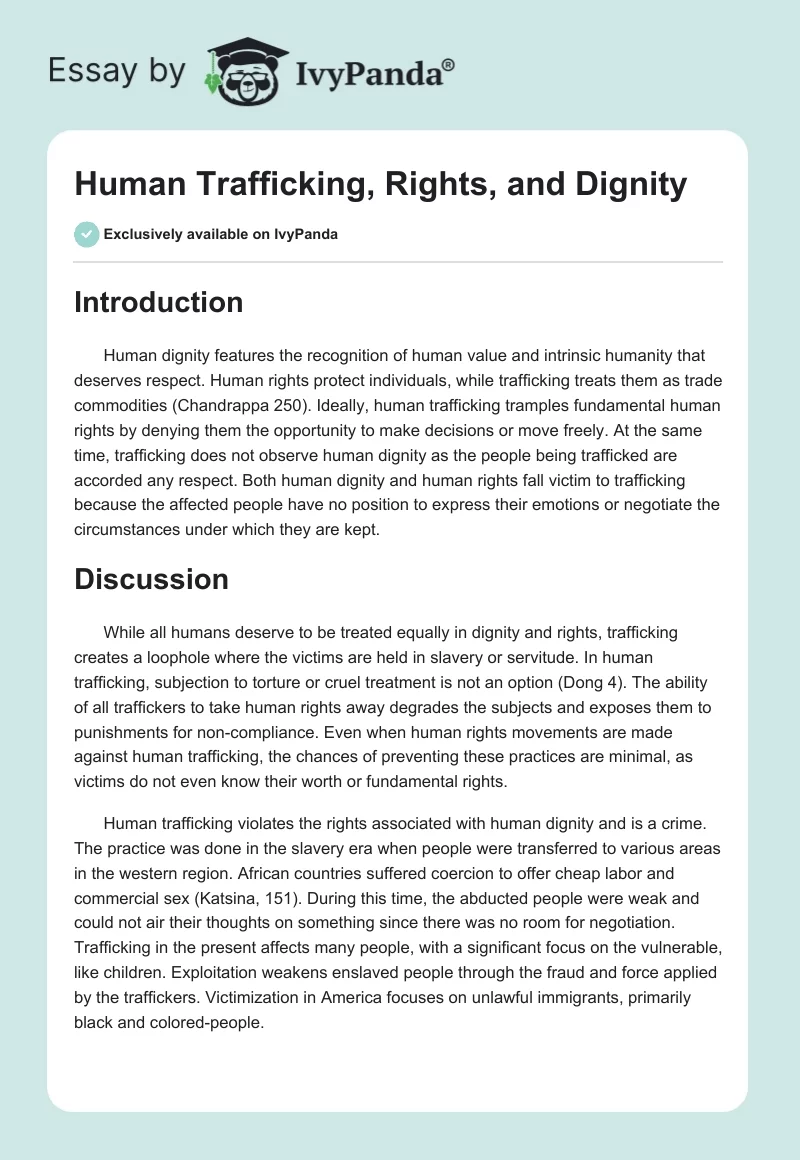 Human Trafficking, Rights, and Dignity. Page 1