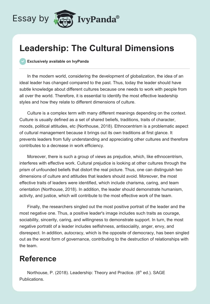Leadership: The Cultural Dimensions. Page 1