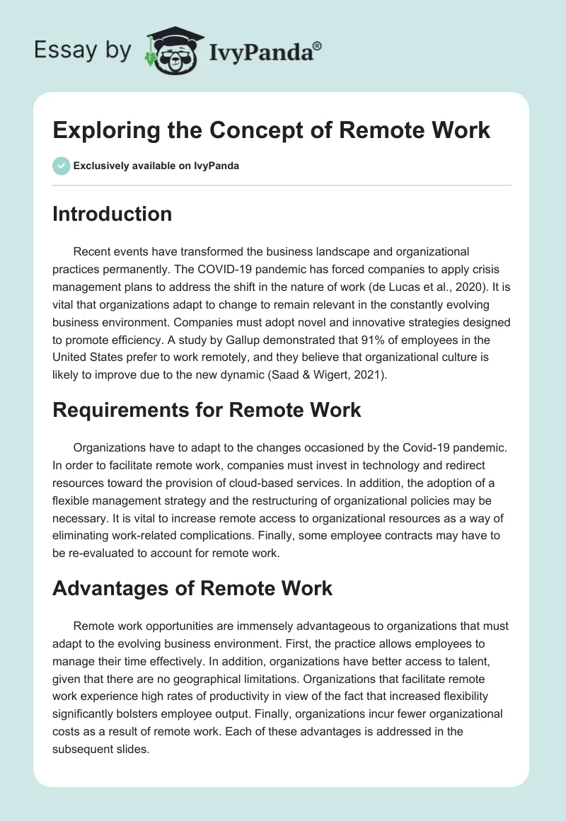 Exploring the Concept of Remote Work. Page 1