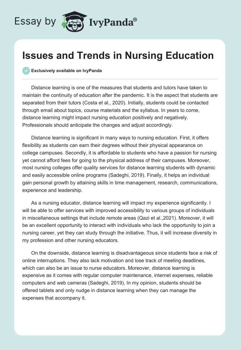 Issues and Trends in Nursing Education. Page 1
