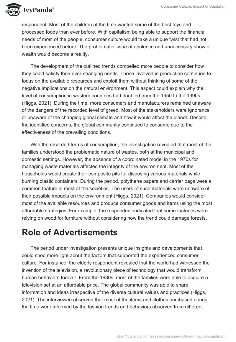 Consumer Culture: Impact of Capitalism. Page 2