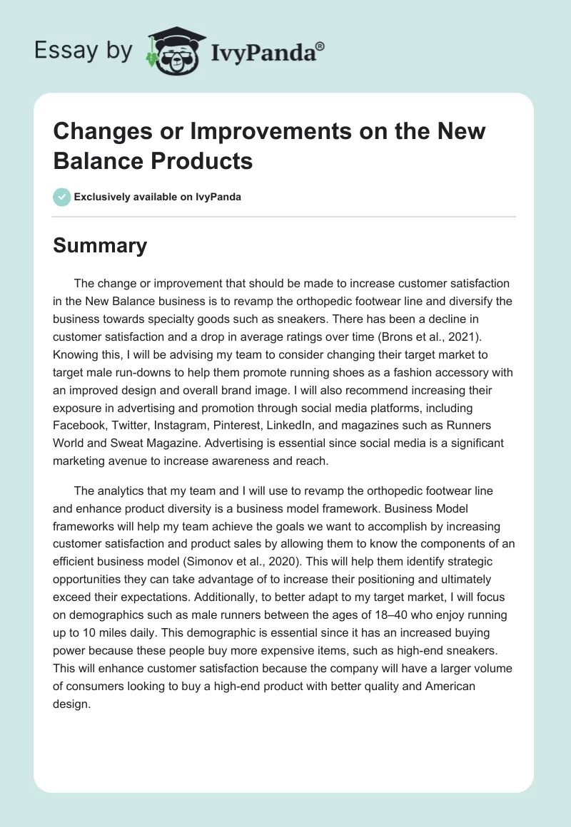 Changes or Improvements on the New Balance Products. Page 1