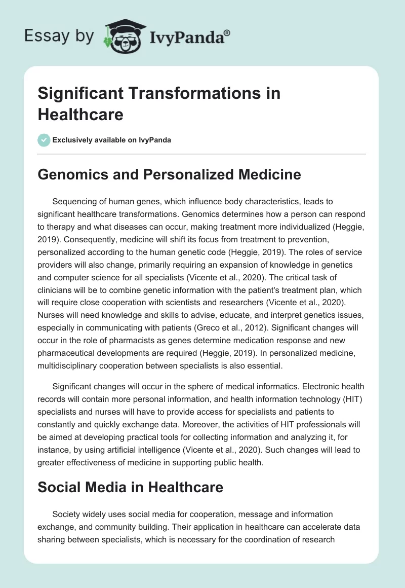 Significant Transformations in Healthcare. Page 1