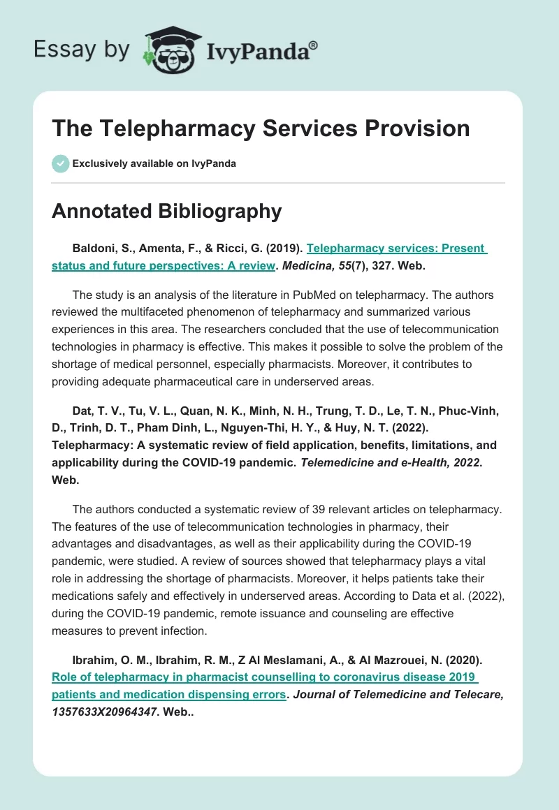 The Telepharmacy Services Provision. Page 1