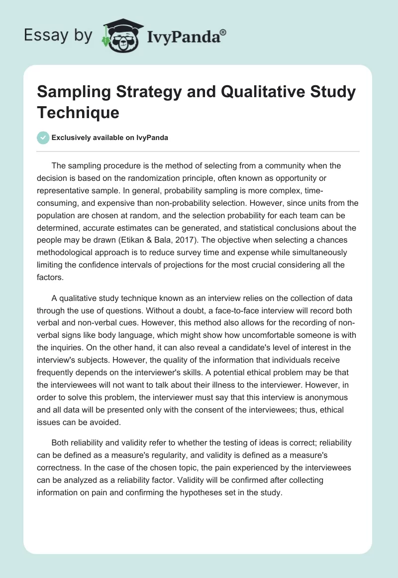 Sampling Strategy and Qualitative Study Technique. Page 1