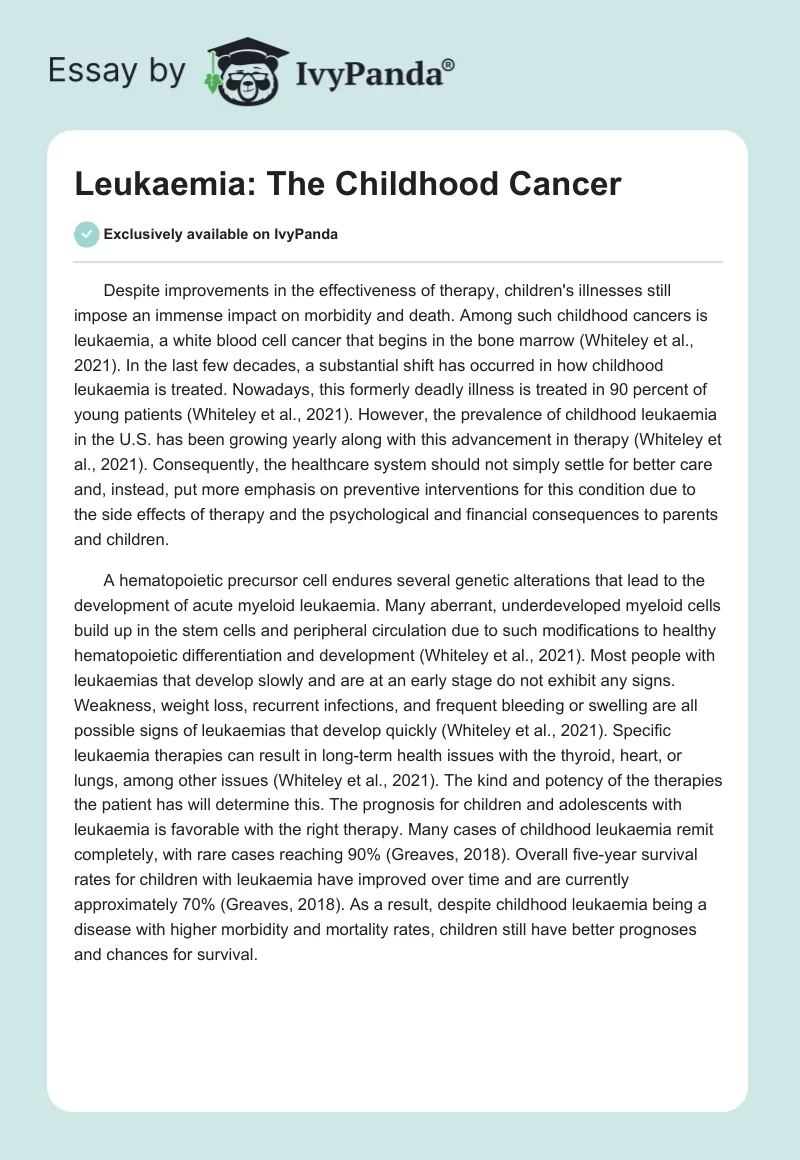 Leukaemia: The Childhood Cancer. Page 1