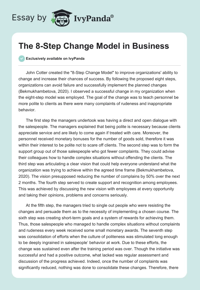 The 8-Step Change Model in Business. Page 1