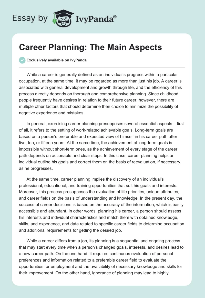 Career Planning: The Main Aspects. Page 1