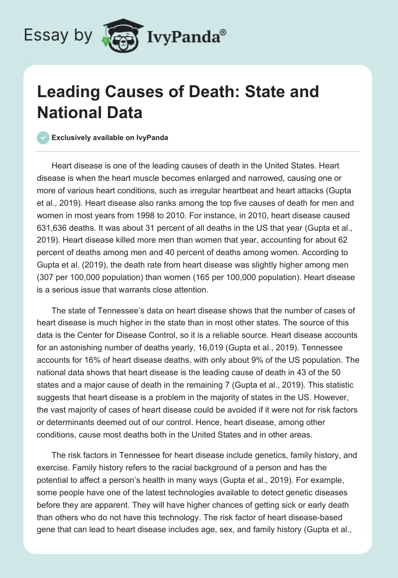 Leading Causes of Death: State and National Data. Page 1