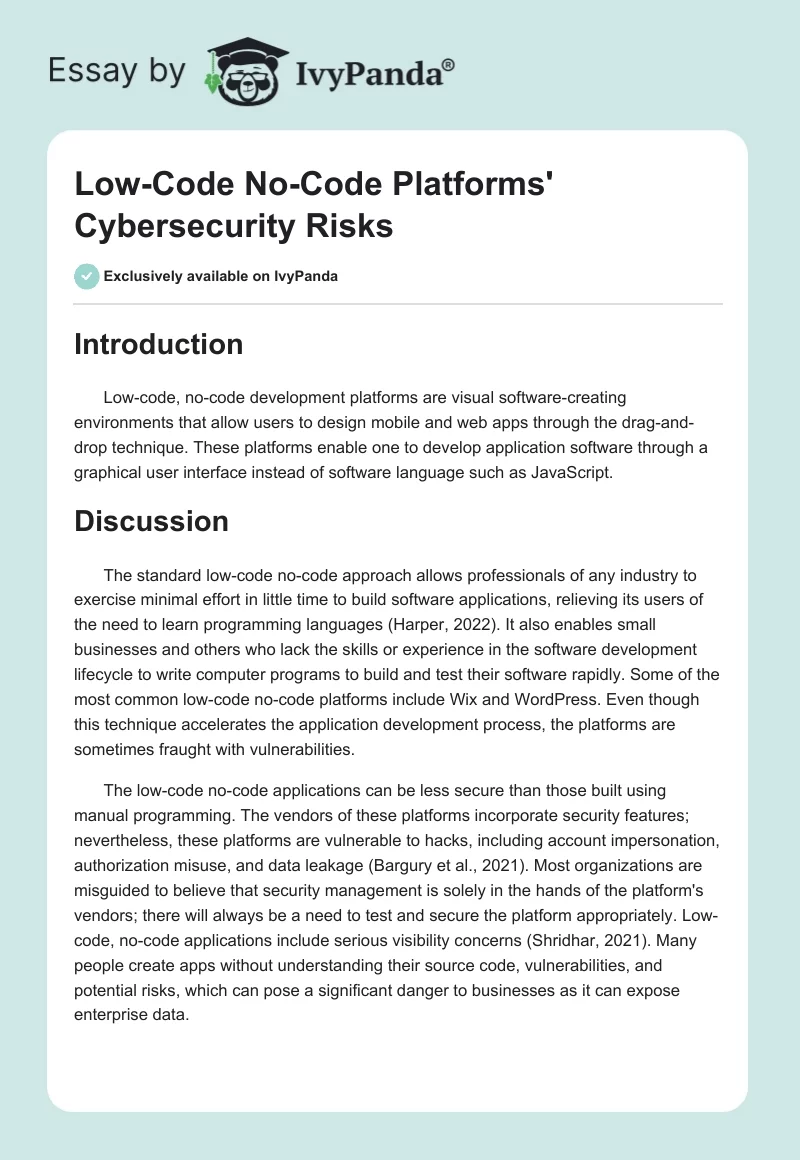 Low-Code No-Code Platforms' Cybersecurity Risks. Page 1