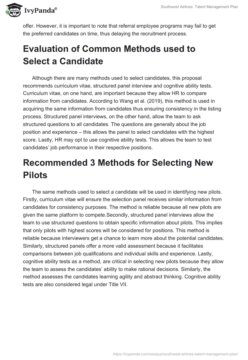 Southwest Airlines: Talent Management Plan. Page 2