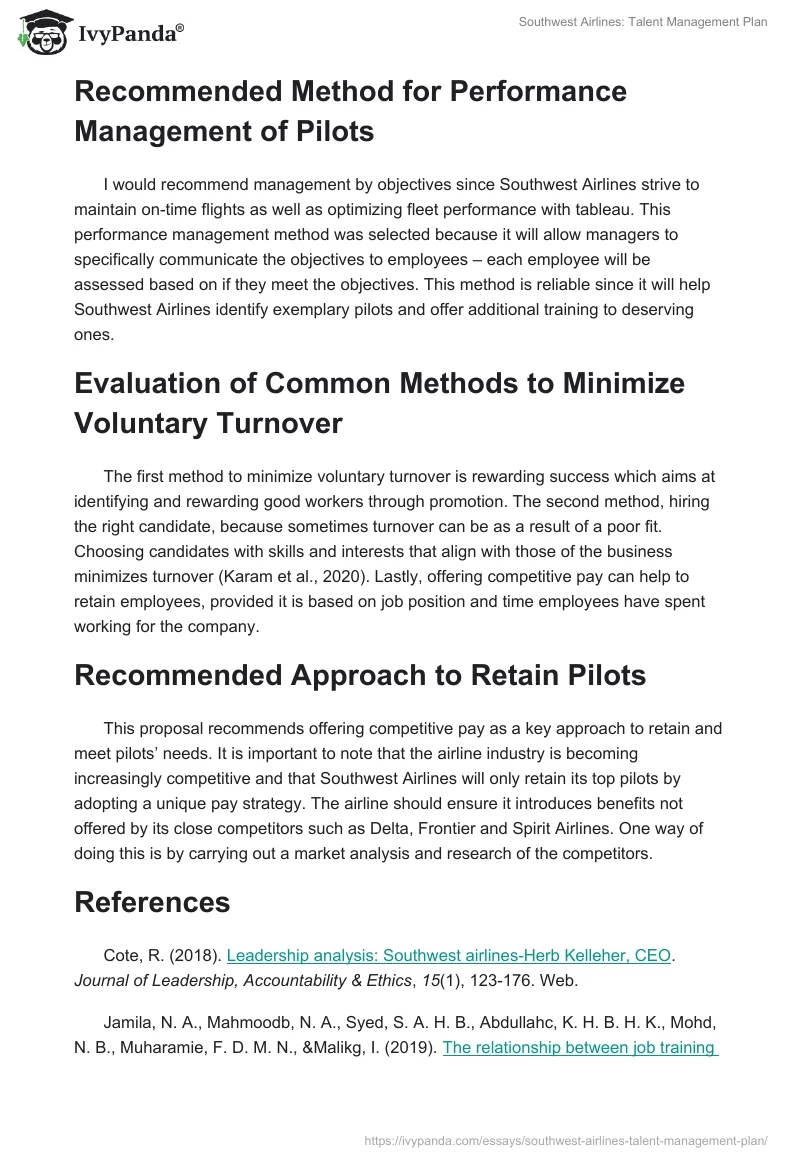 Southwest Airlines: Talent Management Plan. Page 4