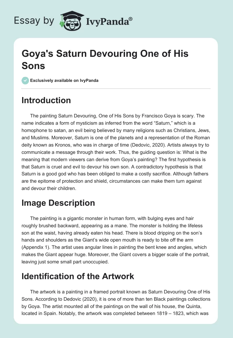 Goya's "Saturn Devouring One of His Sons". Page 1