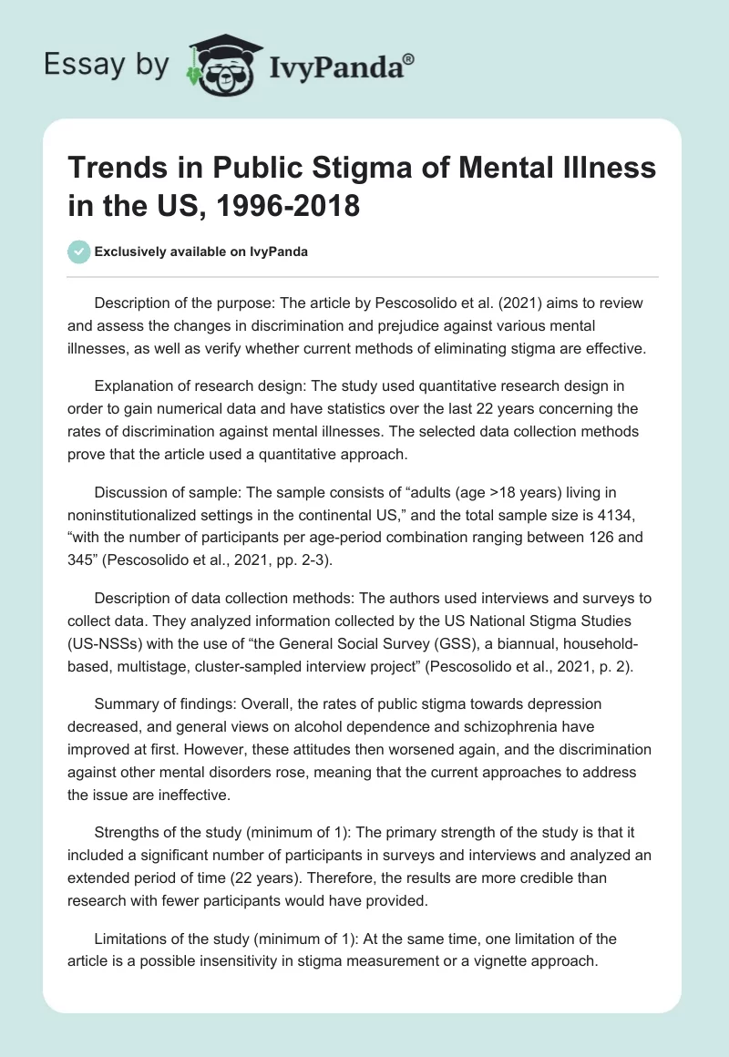 Trends in Public Stigma of Mental Illness in the US, 1996-2018. Page 1