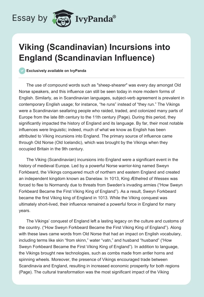 Viking (Scandinavian) Incursions into England (Scandinavian Influence). Page 1