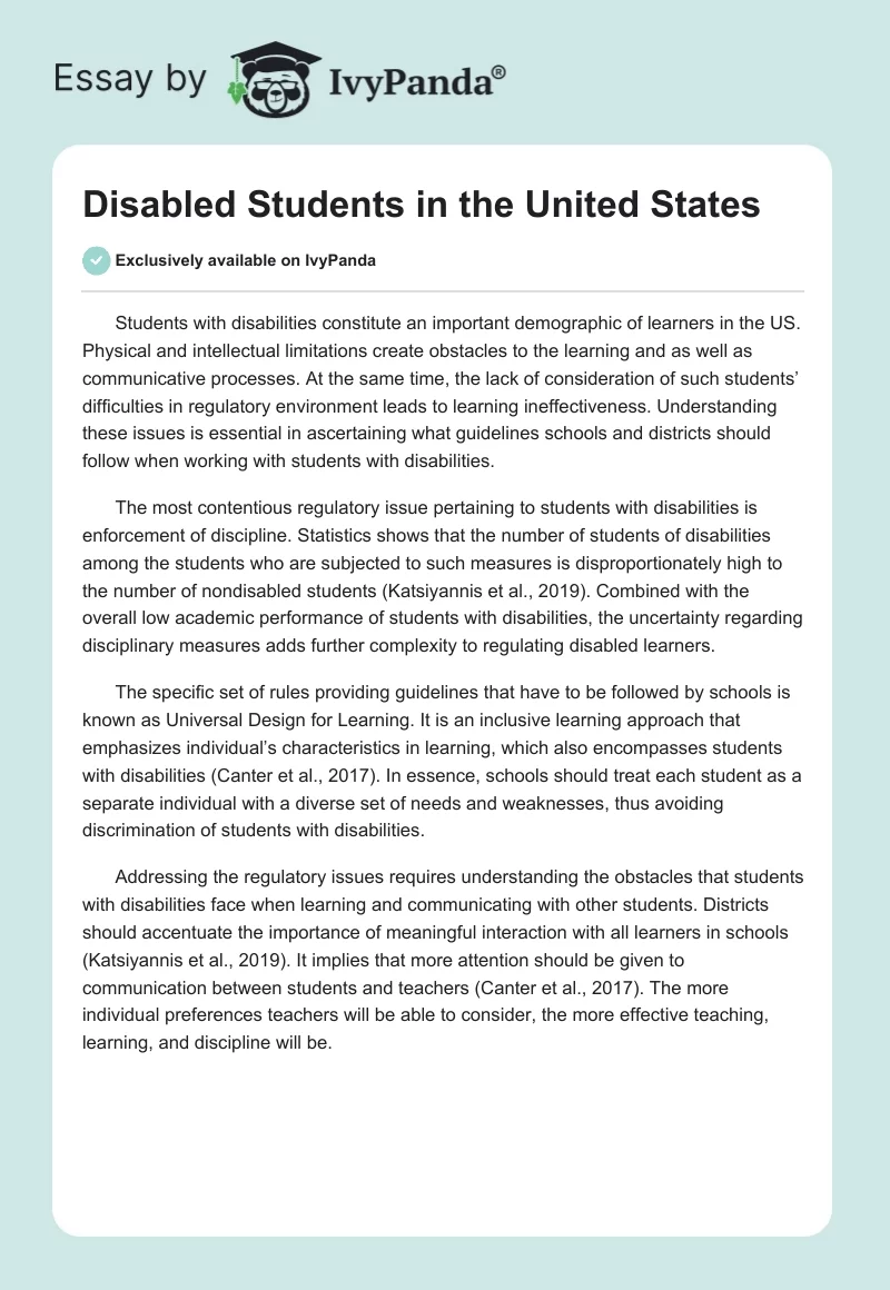 Disabled Students in the United States. Page 1