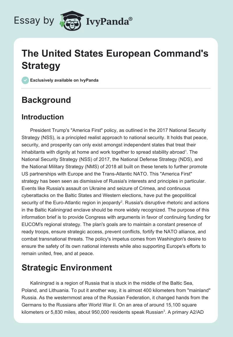The United States European Command's Strategy. Page 1