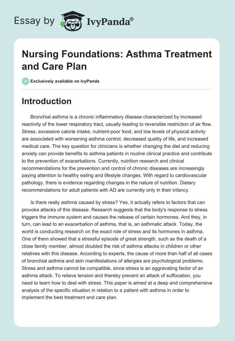 Nursing Foundations: Asthma Treatment and Care Plan. Page 1