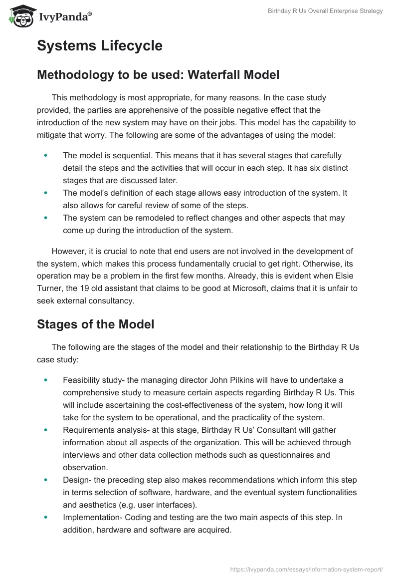 Birthday R Us Overall Enterprise Strategy. Page 4