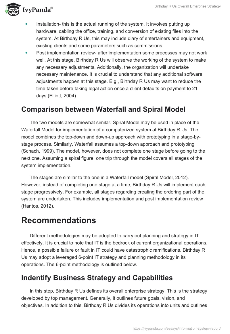 Birthday R Us Overall Enterprise Strategy. Page 5