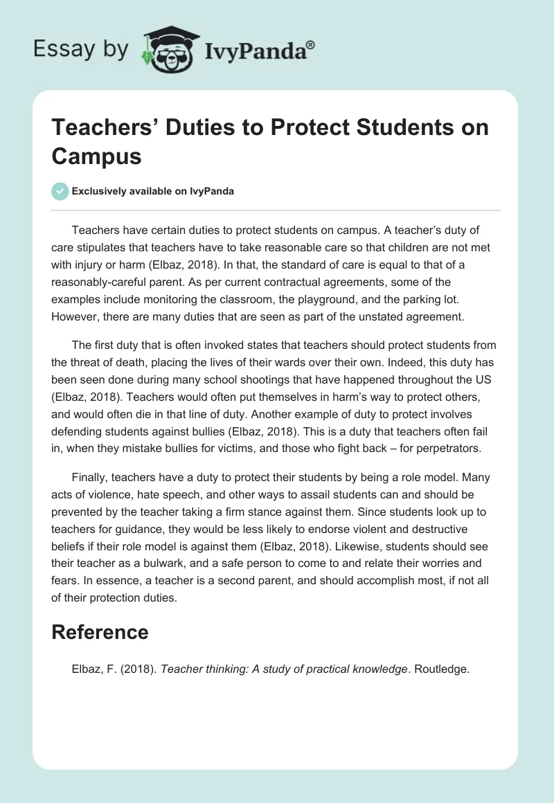 Teachers’ Duties to Protect Students on Campus. Page 1