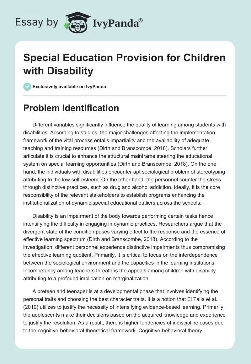 Special Education Provision for Children with Disability. Page 1