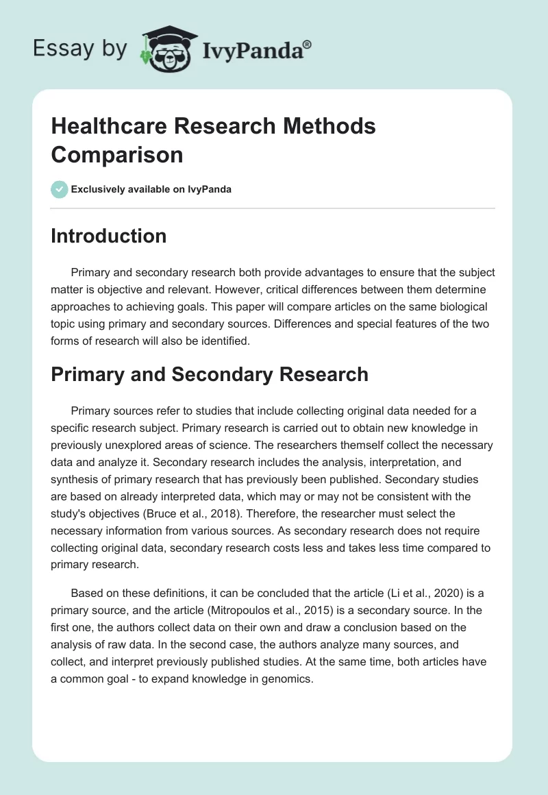 Healthcare Research Methods Comparison. Page 1