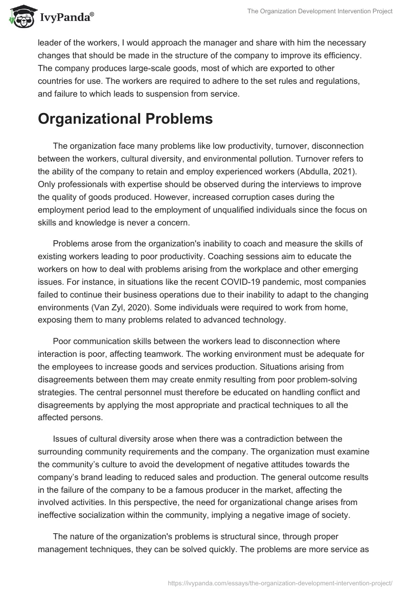 The Organization Development Intervention Project. Page 2