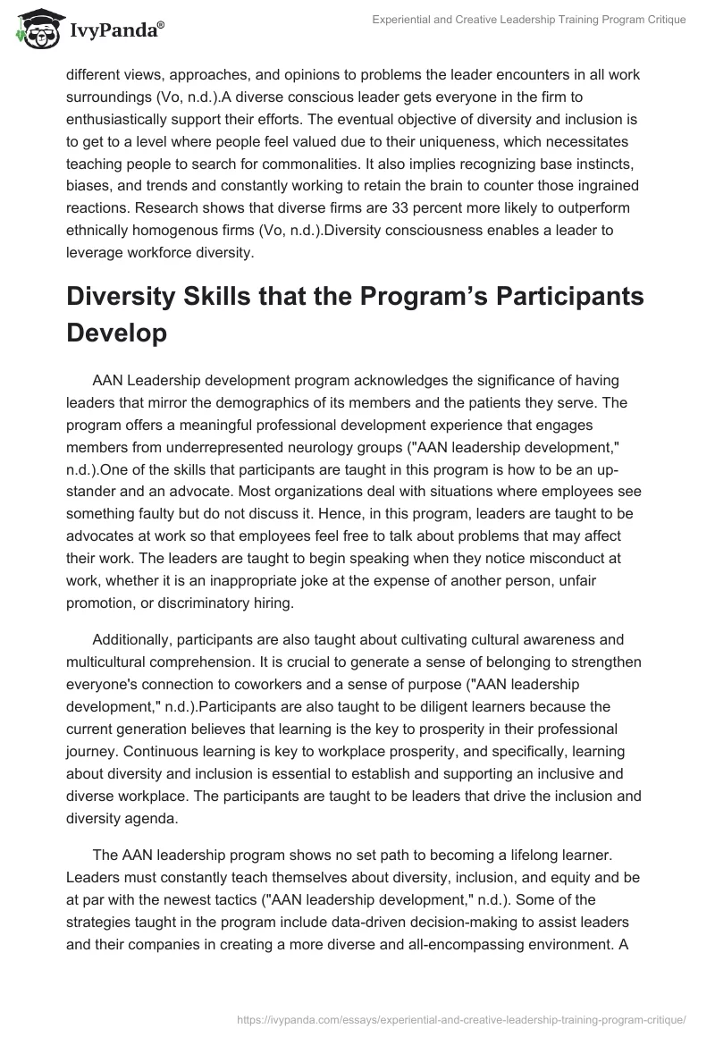 Experiential and Creative Leadership Training Program Critique. Page 2