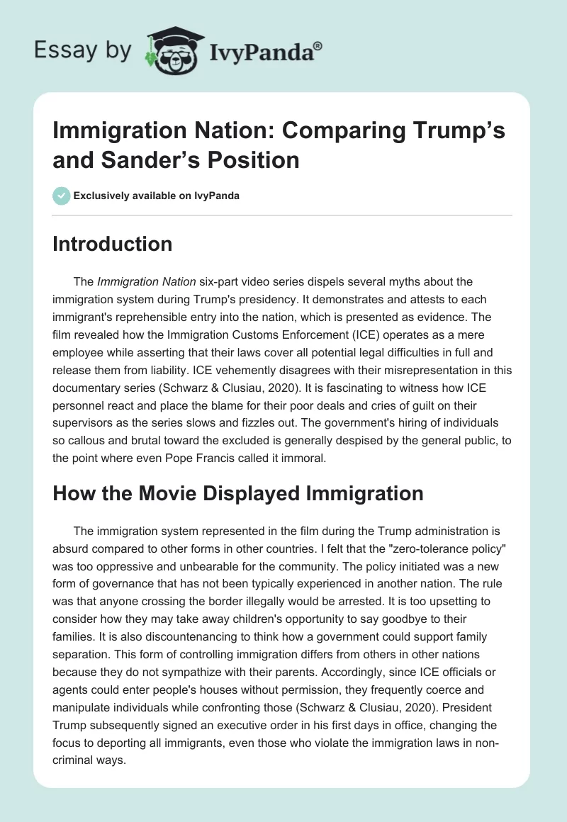 Immigration Nation: Comparing Trump’s and Sander’s Position. Page 1