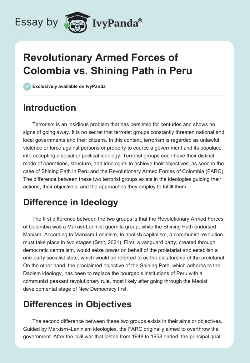 Revolutionary Armed Forces of Colombia vs. Shining Path in Peru. Page 1