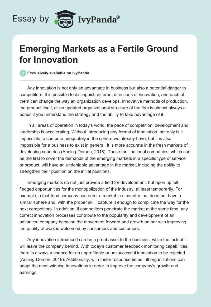 Emerging Markets as a Fertile Ground for Innovation. Page 1