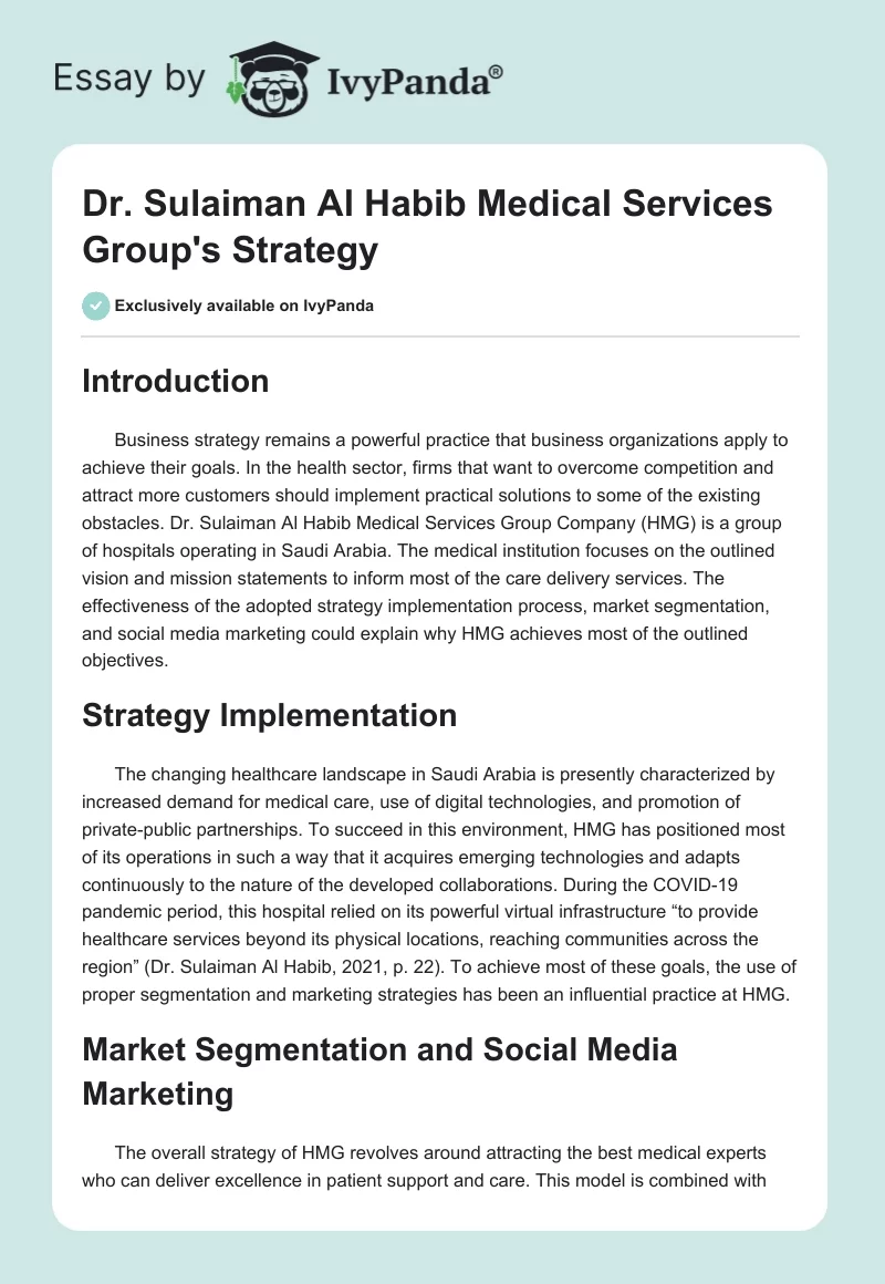 Dr. Sulaiman Al Habib Medical Services Group's Strategy. Page 1
