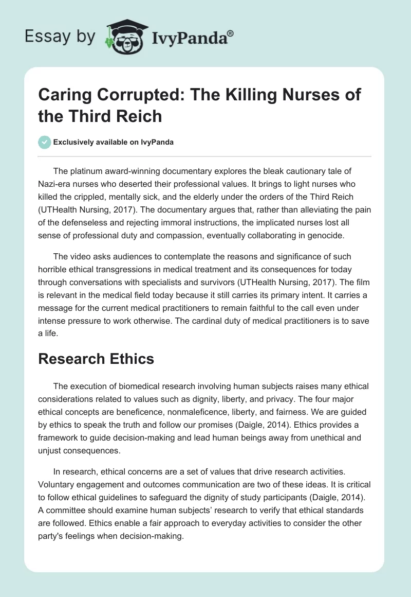 Caring Corrupted: The Killing Nurses of the Third Reich. Page 1