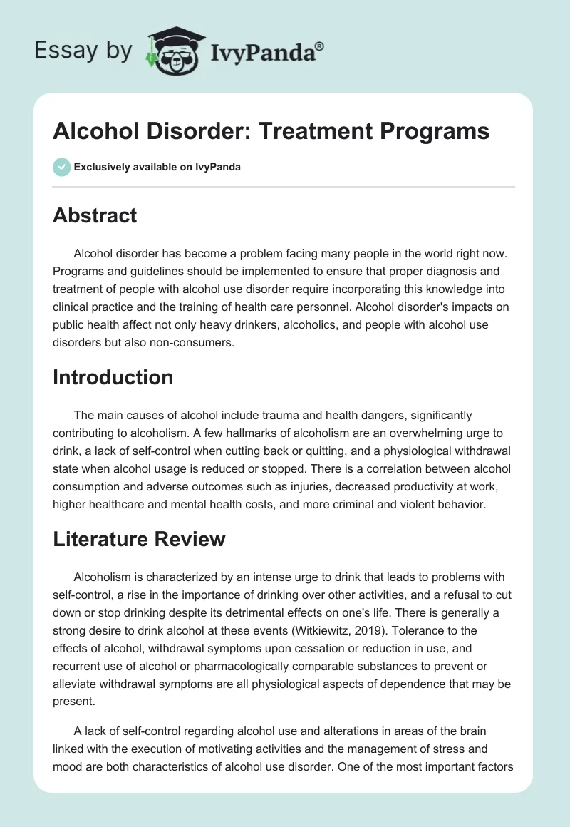 Alcohol Disorder: Treatment Programs. Page 1