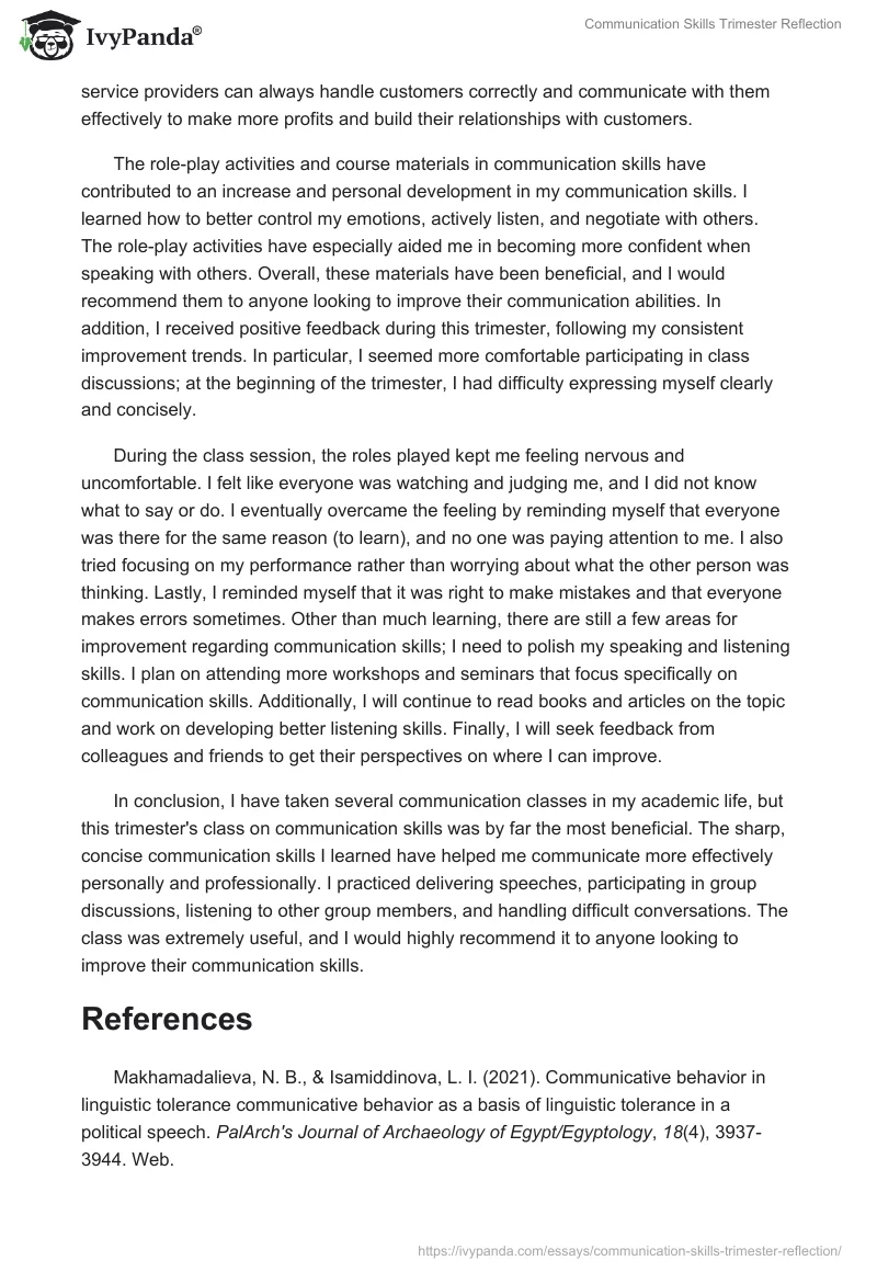 Communication Skills Trimester Reflection. Page 3