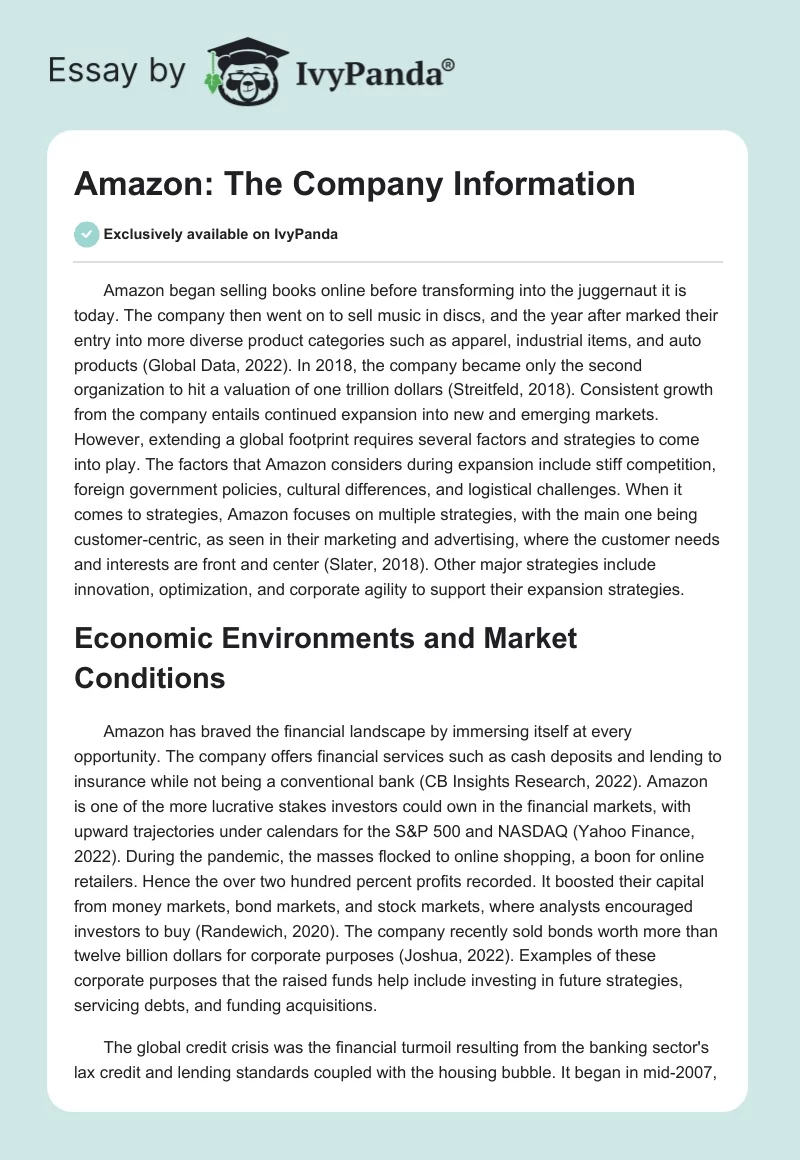 Amazon: The Company Information. Page 1