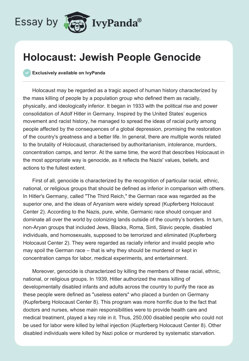 Holocaust: Jewish People Genocide. Page 1