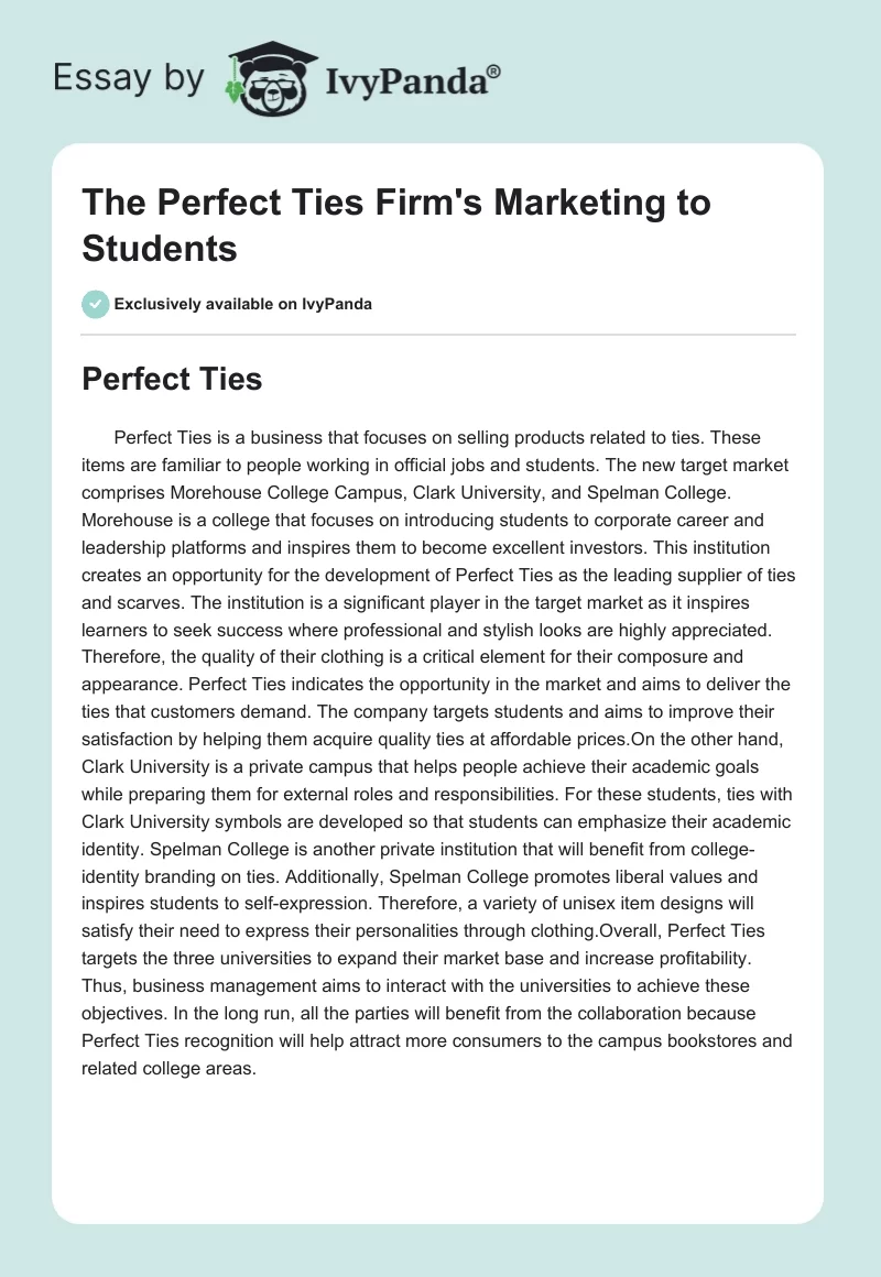 The Perfect Ties Firm's Marketing to Students. Page 1