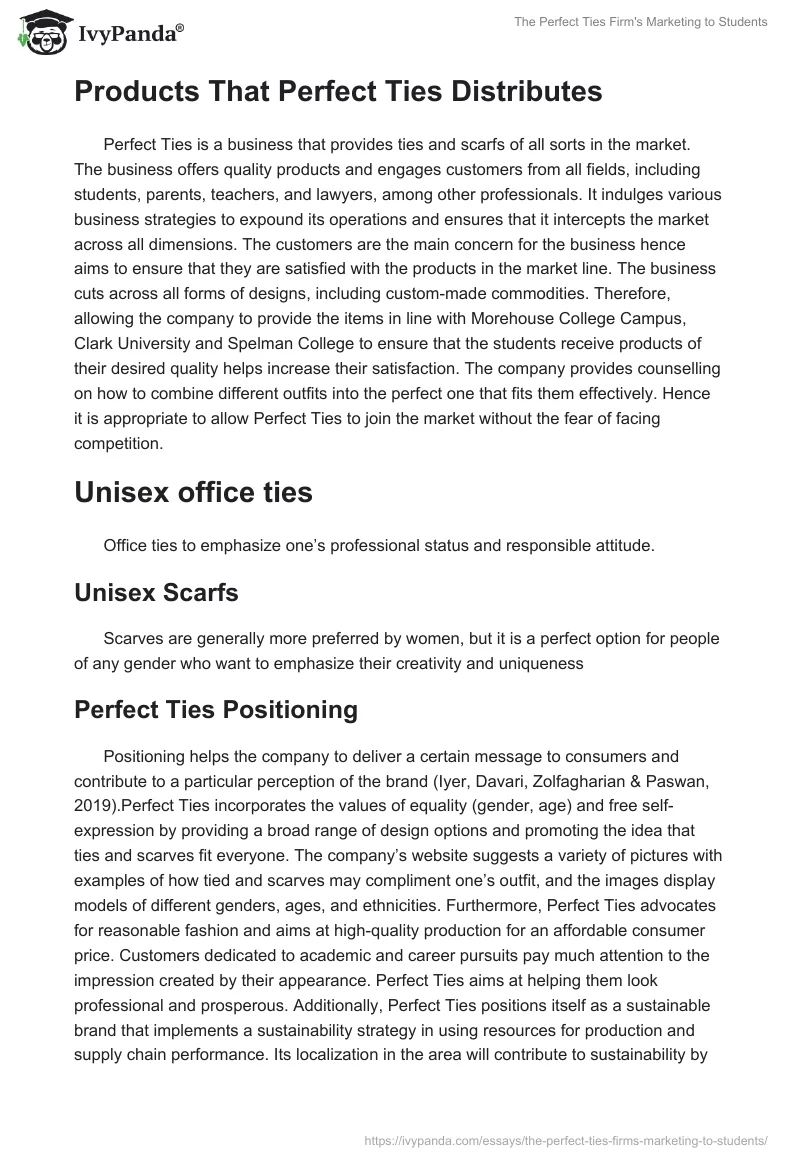 The Perfect Ties Firm's Marketing to Students. Page 2