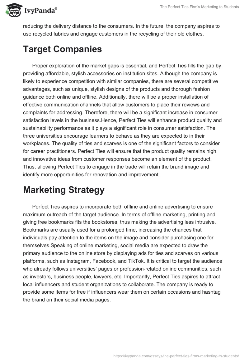 The Perfect Ties Firm's Marketing to Students. Page 3