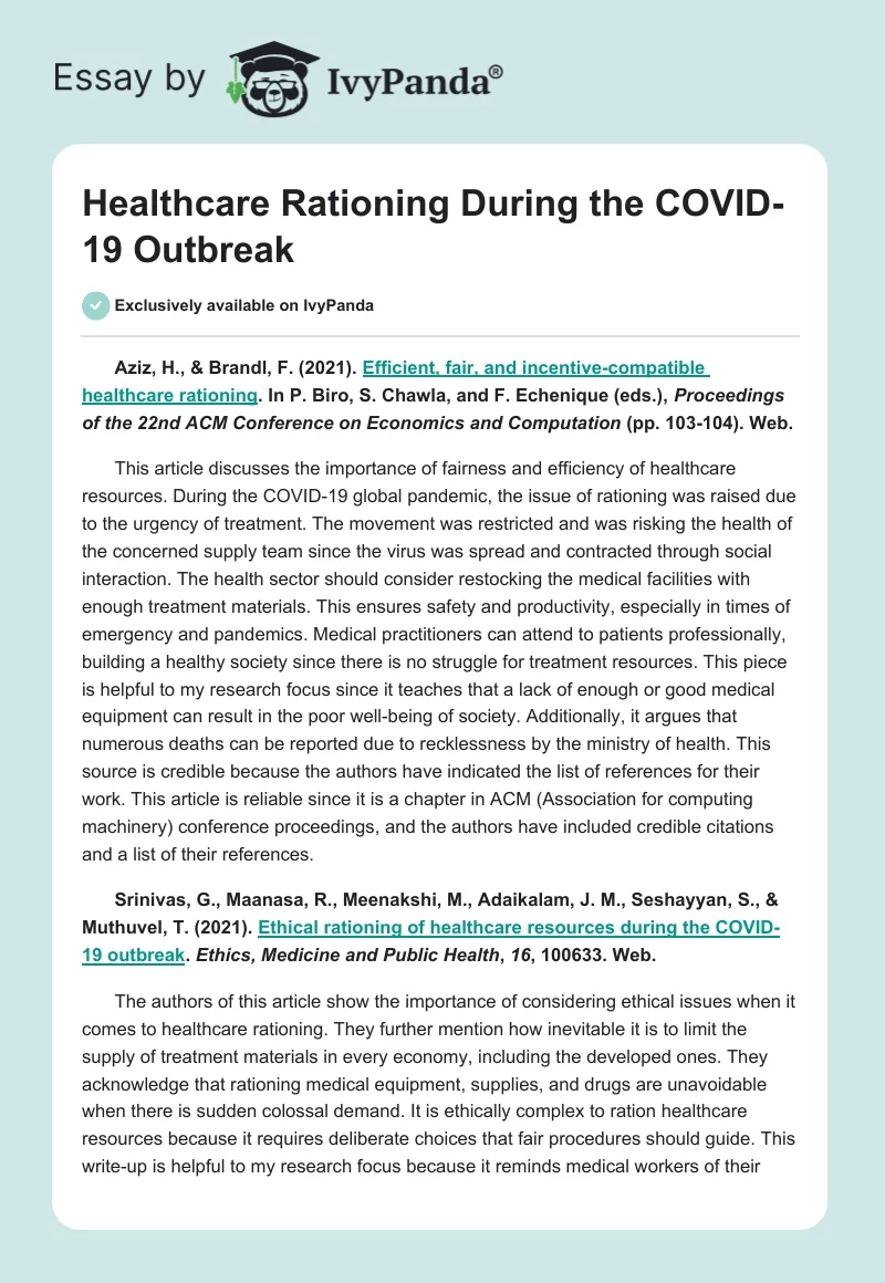 Healthcare Rationing During the COVID-19 Outbreak. Page 1