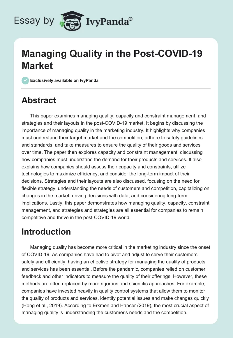 Managing Quality in the Post-COVID-19 Market. Page 1