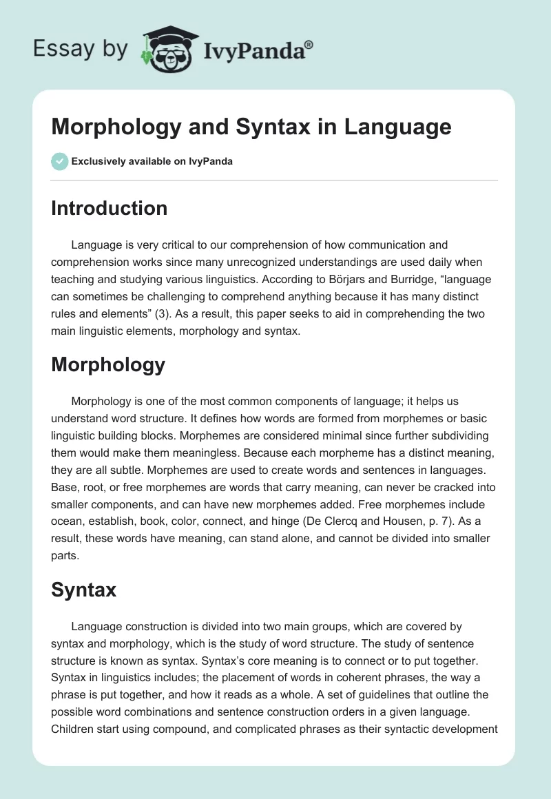 Morphology and Syntax in Language. Page 1