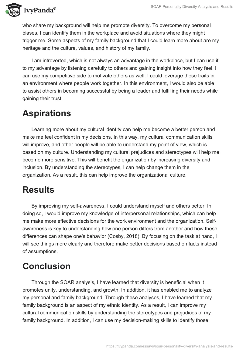 SOAR Personality Diversity Analysis and Results. Page 2